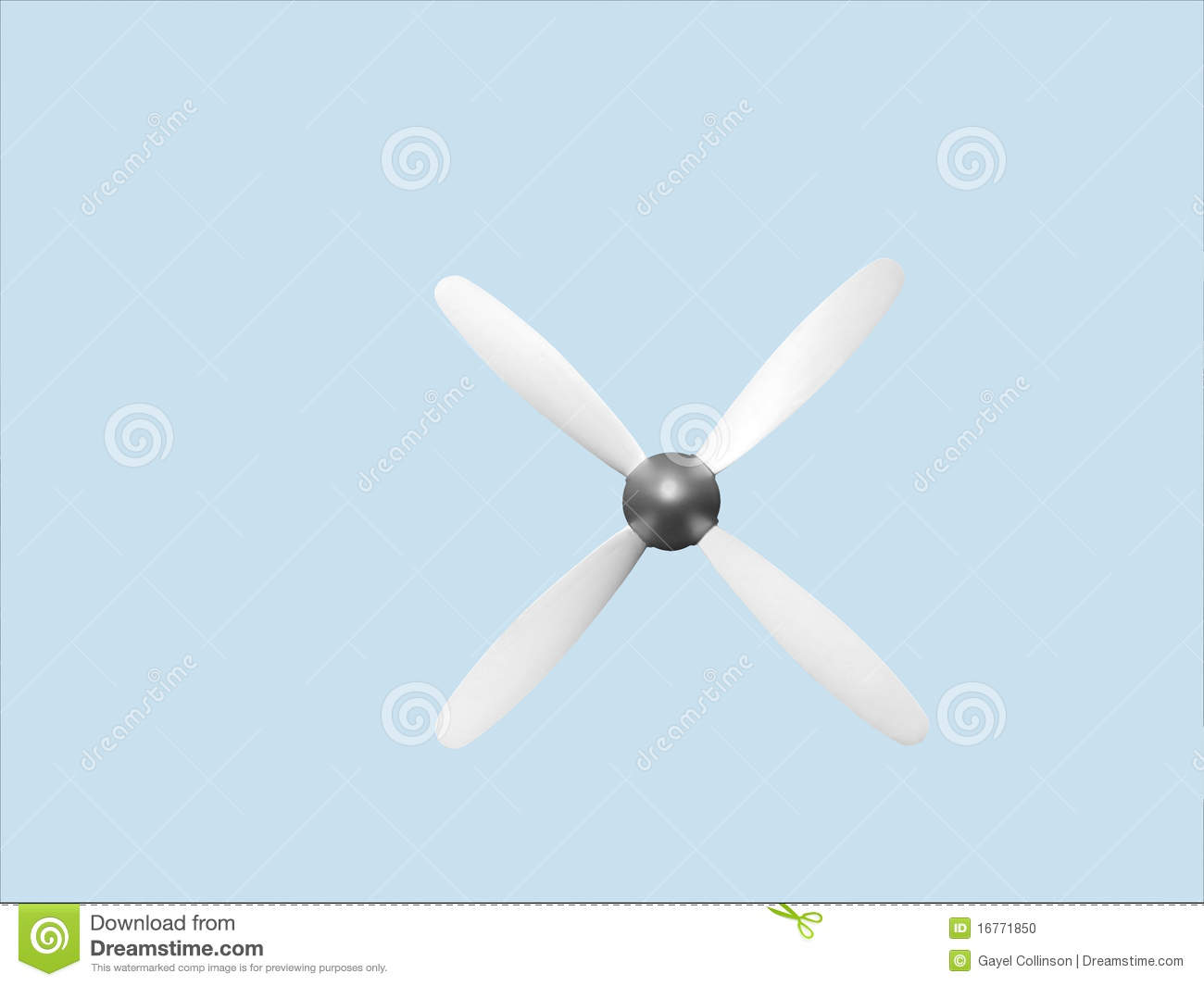Four Bladed Aircraft Propeller Isolated On Light Blue Background With