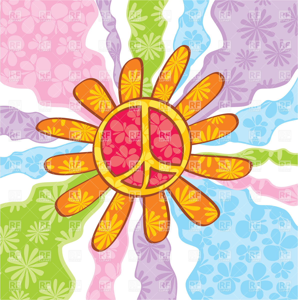 Hippie Peace Symbol With Petals On Abstract Background 20136    