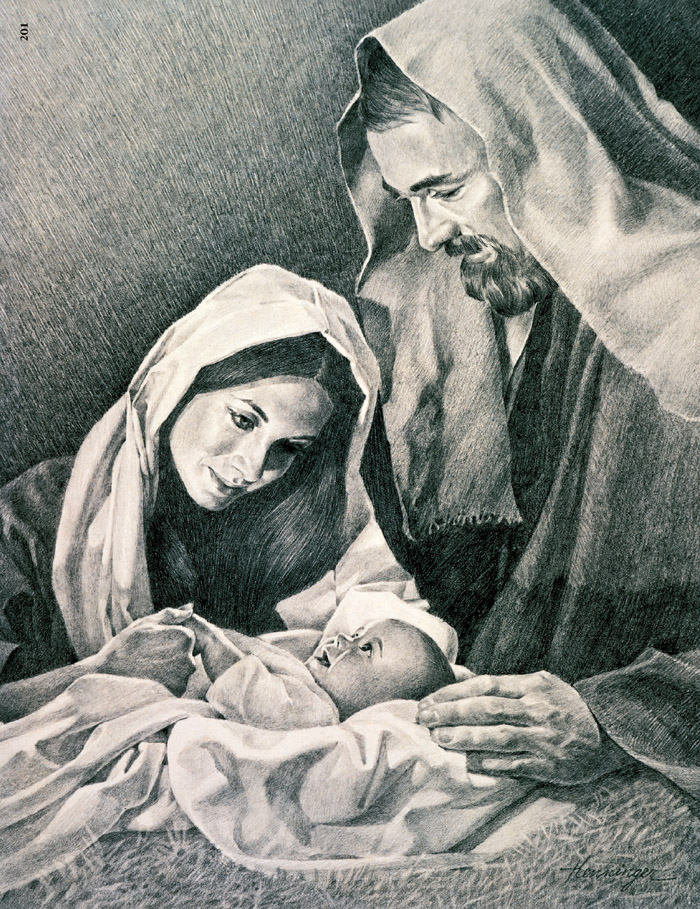 Mary Joseph Baby Jesus Lying In A Manger