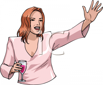 Royalty Free Clipart Image  Woman Holding A Glass Of Wine Waving