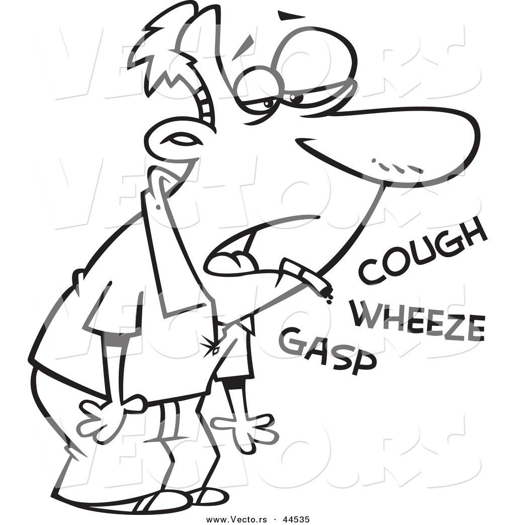 Vector Of A Sick Cartoon Man Smoking Coughing Wheezing And Gasping