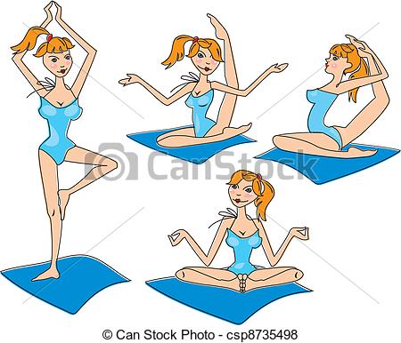 Vector Of Funny Girl Cartoon Practicing Yoga Csp8735498   Search Clip    