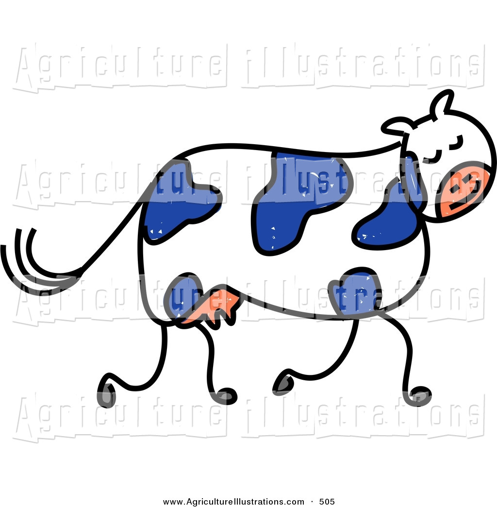 Agriculture Clipart Of A Blue And White Dairy Cow Walking To The Right