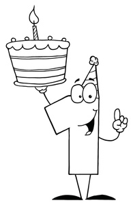 Birthday Clipart Image   Black And White Number 1 Holding A Birthday