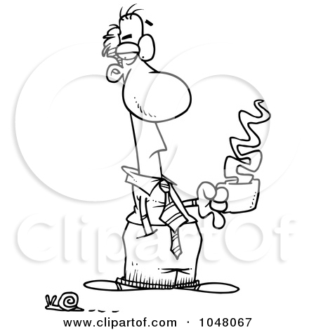 Cartoon Black And White Outline Design Of A Businessman Holding Coffee