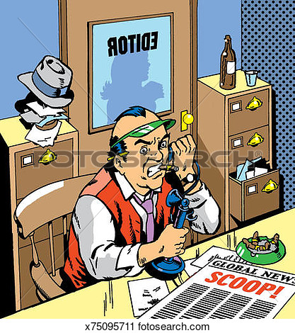 Clipart   Editor Of A Newspaper Arguing On The Phone In His Office