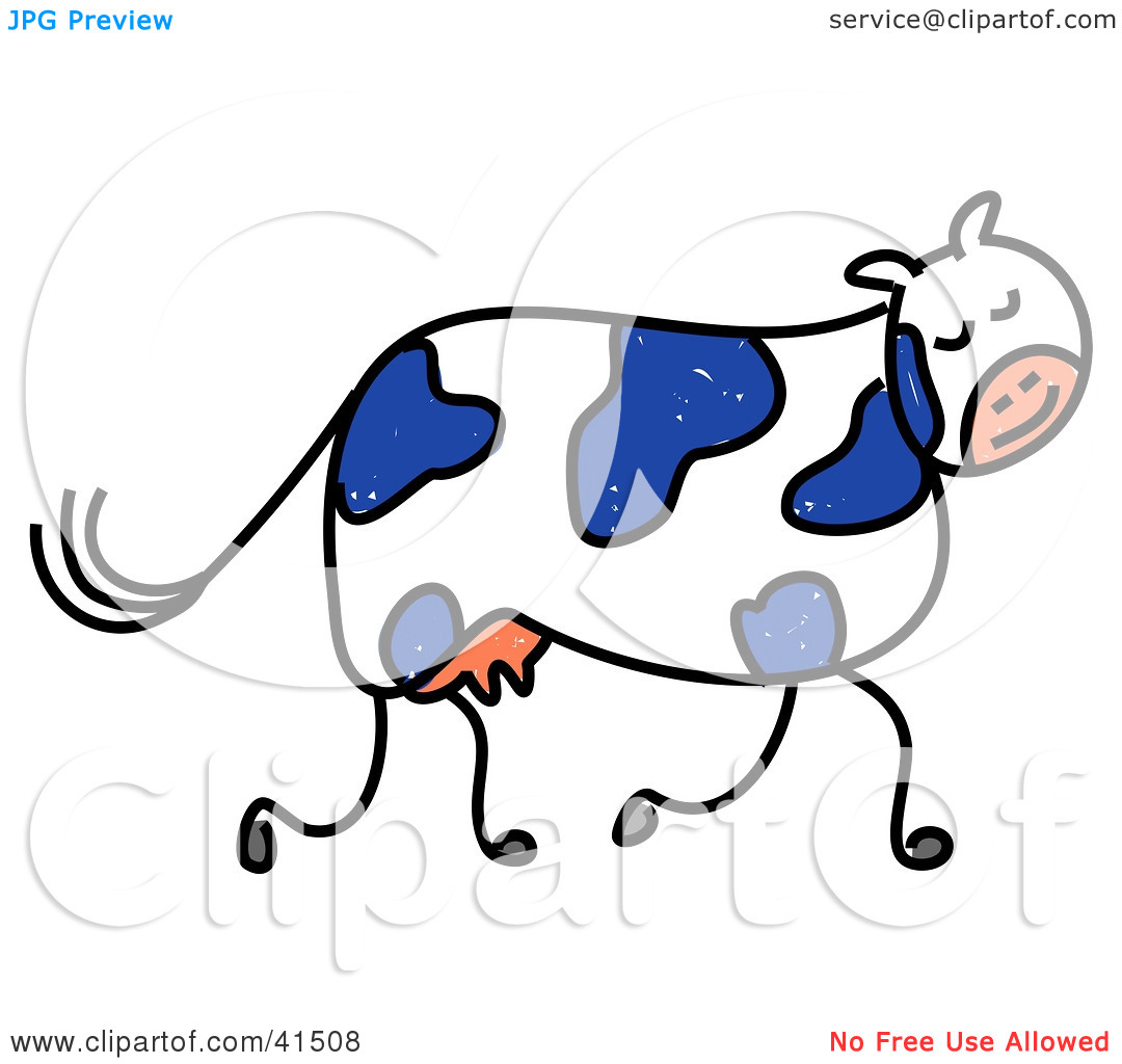 Clipart Illustration Of A Blue And White Dairy Cow Walking By Prawny
