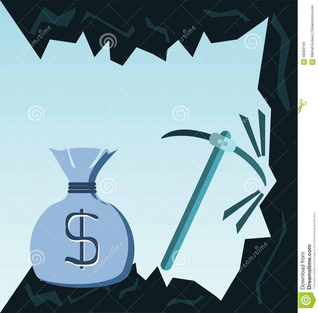 Coal Cave With Pick And Money Bag Motivation Purposefulness    