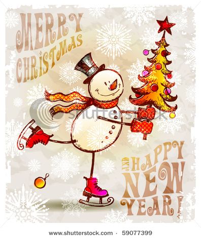 Country Clipart Of Snowmen   Cartoon Snowman With Christmas Tree    