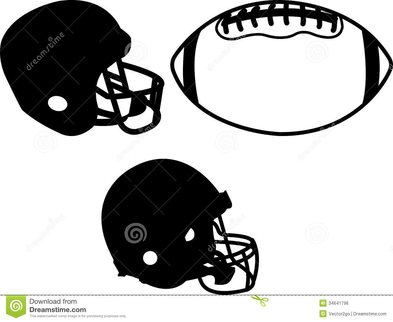 Football Helmets And Ball In Black And White Silhouette 