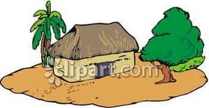 Grass Hut In The Sand   Royalty Free Clipart Picture