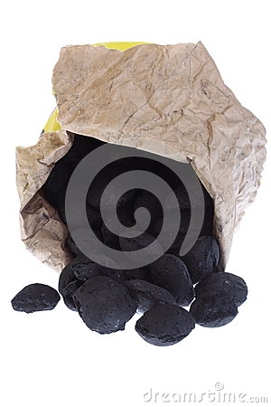 Sack Bag Isolated Coal Carbon Nuggets Royalty Free Stock Photography    