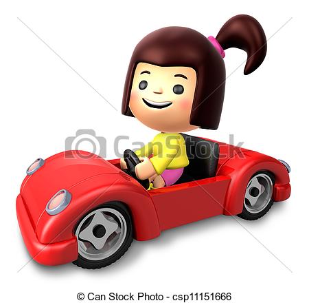 Stock Illustration Of Red Sports Car Ride Girls 3d Children Character
