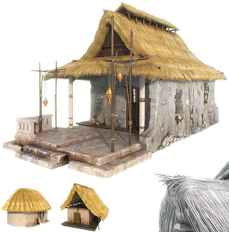 Straw Huts   3d Models Of Huts Were Created For Animations With
