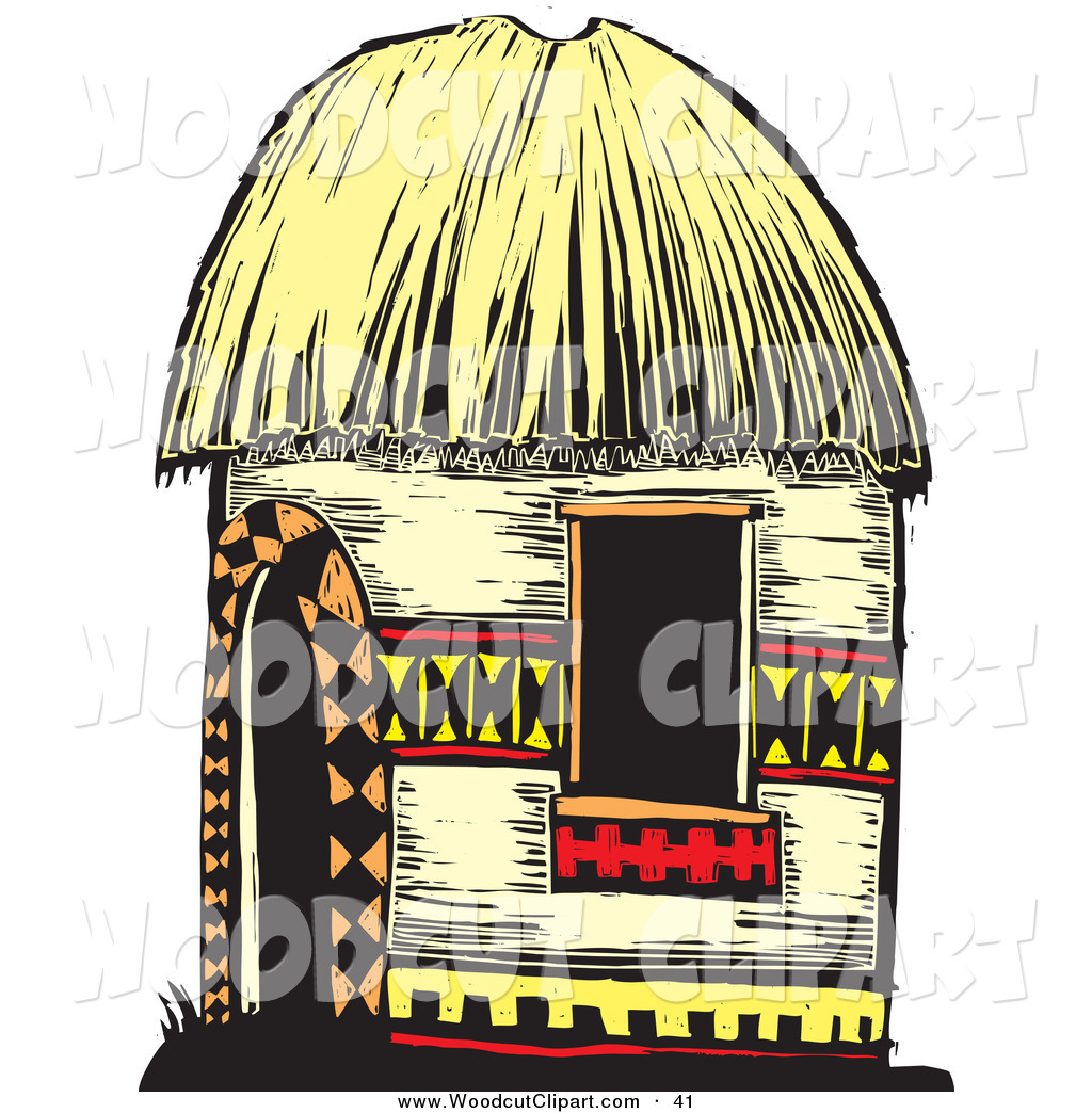 Vector Clip Art Of A Tribal Hut With Designs And A Straw Roof On    