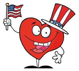 American Clipart Image   A Grinning Red Heart Waving The American Flag