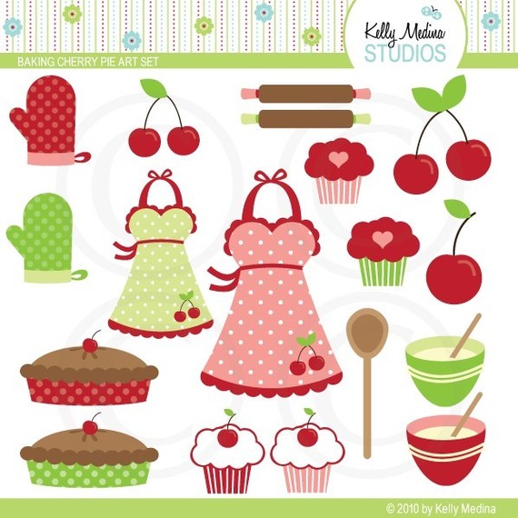 Baking Cherry Pie Clipart Set   Digital Elements Commercial Use For