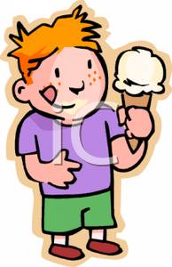 Boy Holding An Ice Cream Cone And Licking His Lips   Royalty Free