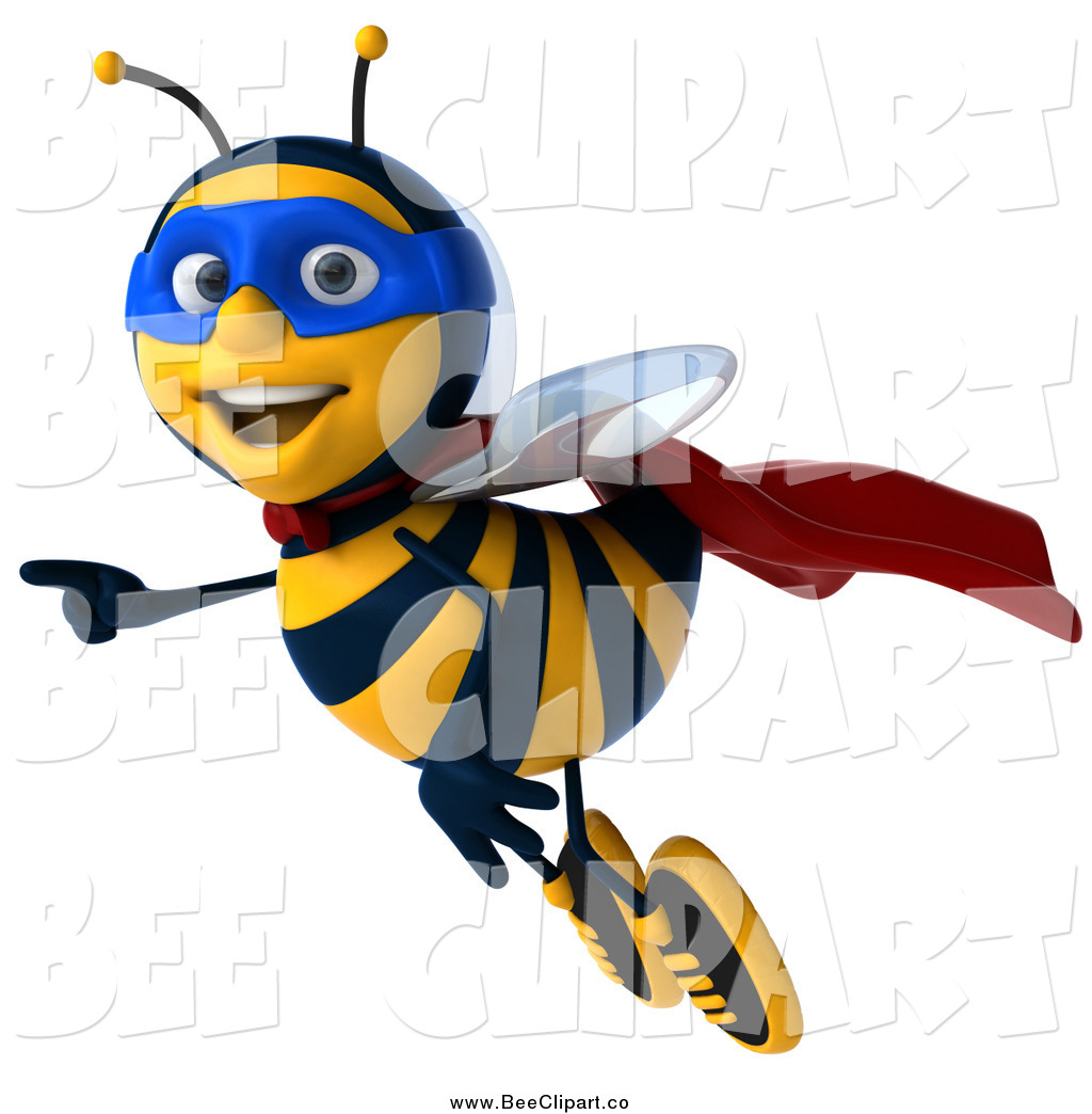 Clip Art Of A 3d Happy Super Honey Bee Flying And Pointing By Julos
