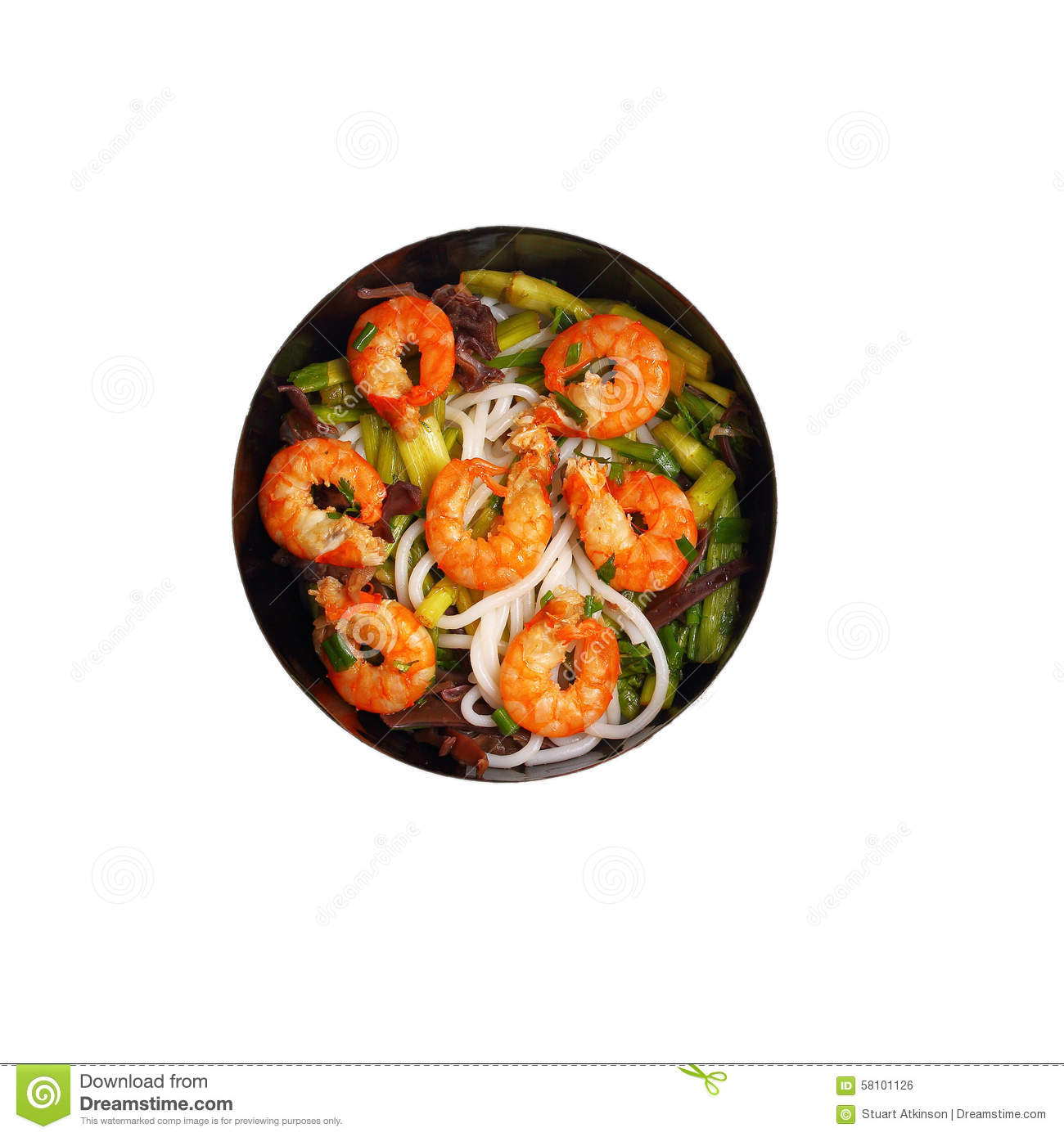 Isolated Vietnamese Shrimp And Rice Noodles Soup Pho