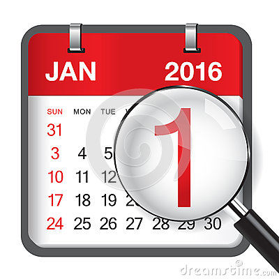 January 2016 Calendar   Magnifer On White Background 
