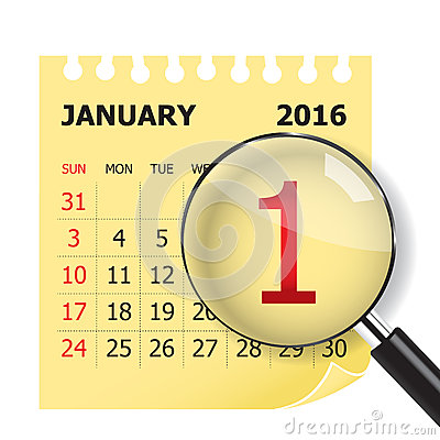January Calendar   Magnifer On White Background 