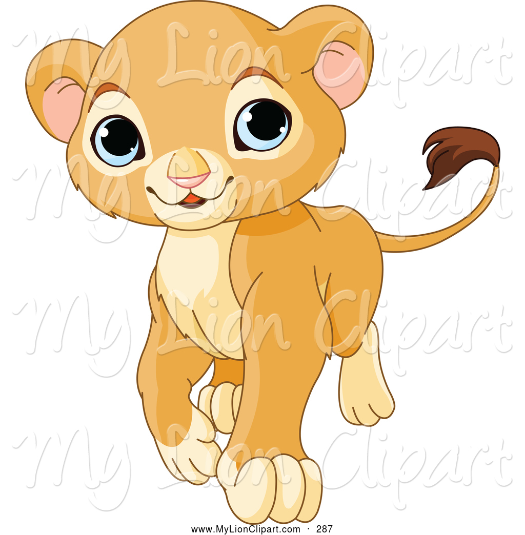 Larger Preview  Clipart Of A Smiling Proud Cute Baby Lion Cub Walking