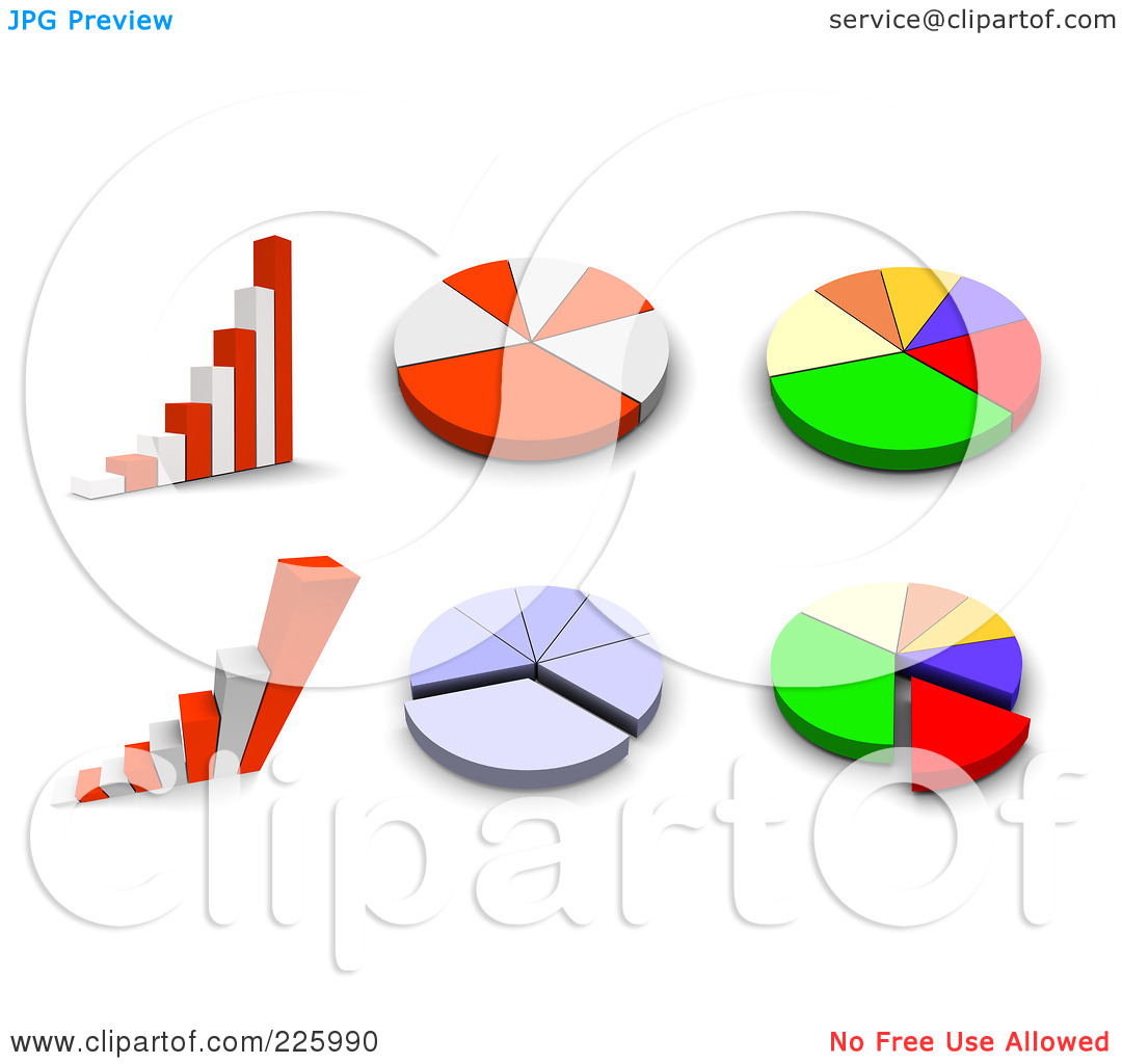 Rf  Clipart Illustration Of A 3d Digital Collage Of Bar Graphs And Pie
