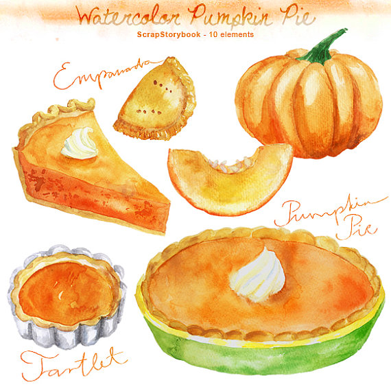 Watercolor Pumpkin Pie Set   Digital Printable Clipart   300 Dpi Png