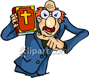 Bald Man Pointing Angrily To The Bible Royalty Free Clipart Picture    