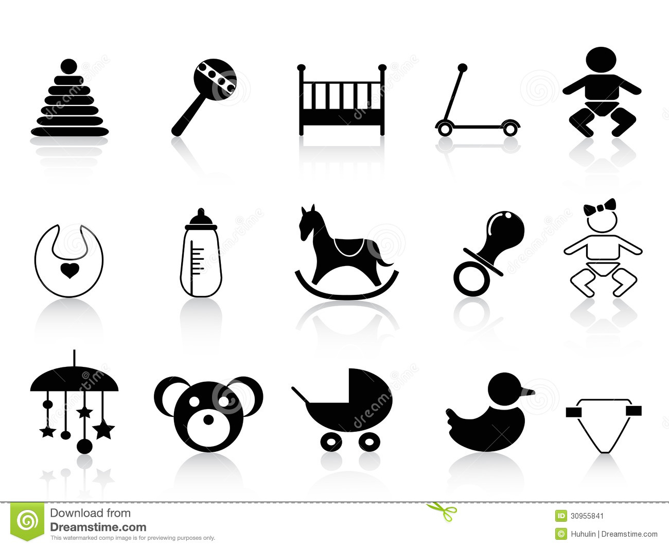 Black And White Baby Rattle Clipart Black Baby Icons Set Stock