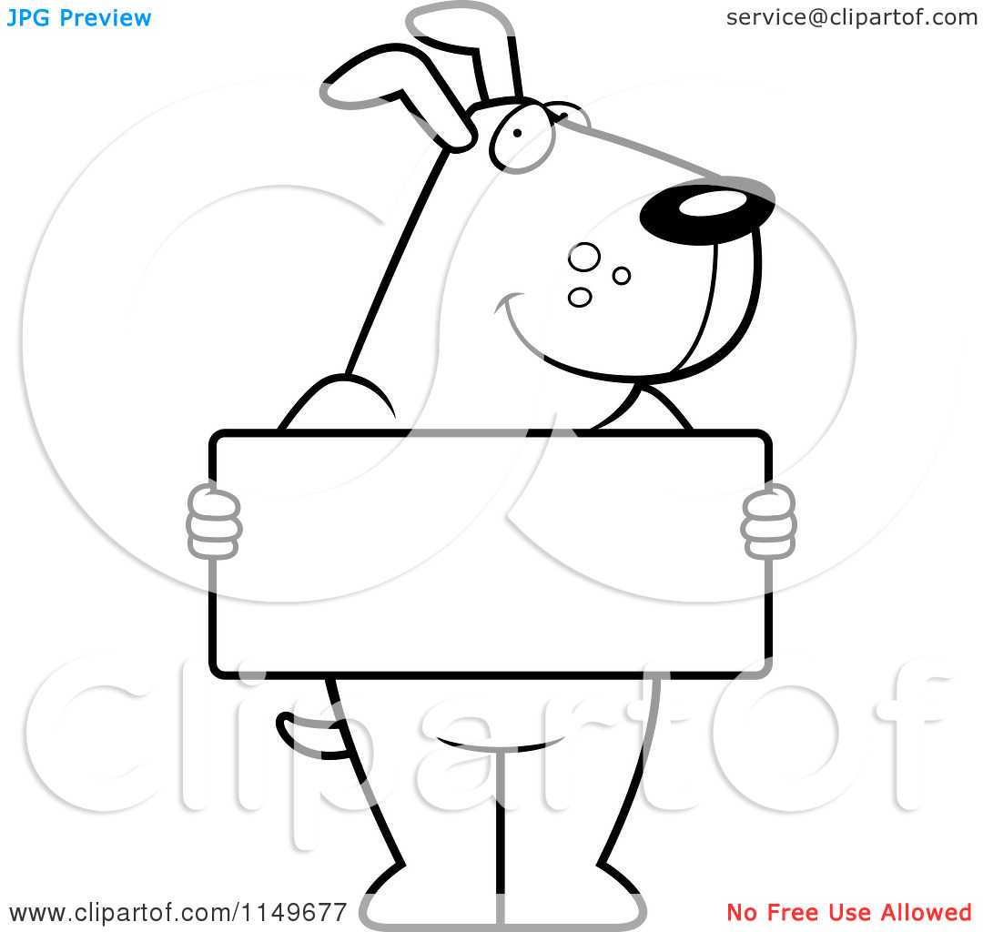 Cartoon Clipart Of A Black And White Friendly Dog Holding A Blank
