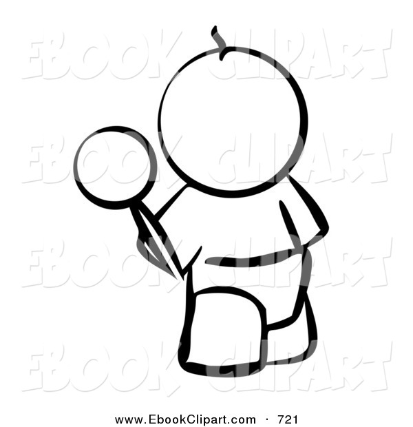 Clip Art Of A Black And White Human Factor Baby Outline With A Rattle    