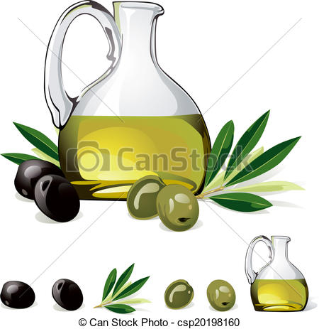 Clip Art Vector Of Carafe With Olive Oil Green And Black Olive