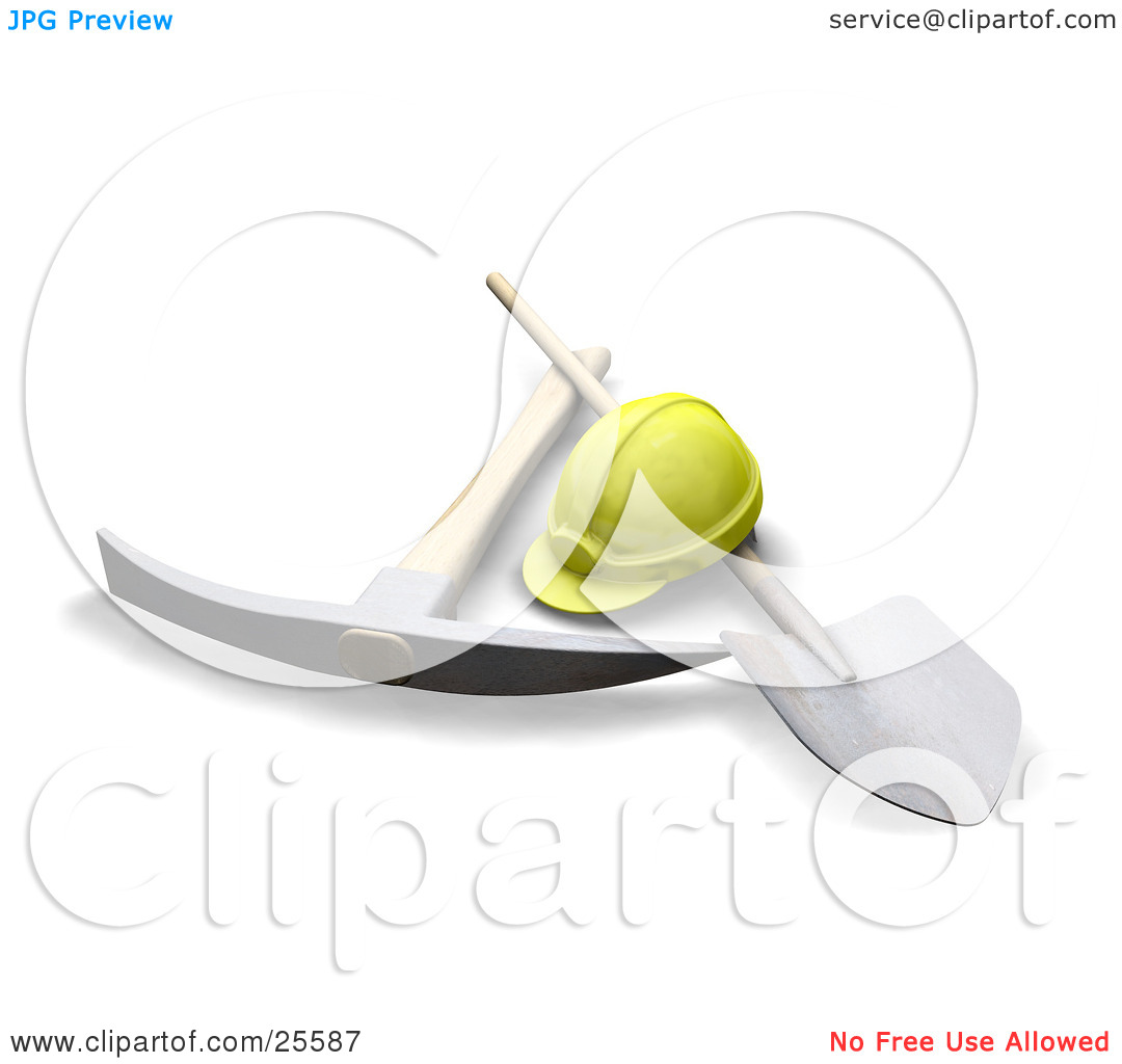 Clipart Illustration Of A Yellow Hardhat With A Pickaxe And Shovel