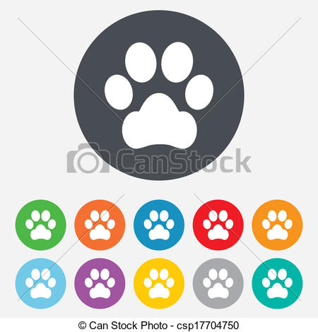 Clipart Vector Of Dog Paw Sign Icon Pets Symbol Round Colourful 11    