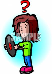 Holding A Record Album Looking Confused   Royalty Free Clipart Picture