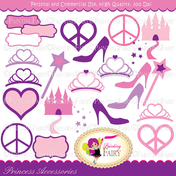 Princess Accessories Clipart Tiara Castle Peace Love Heart Glass