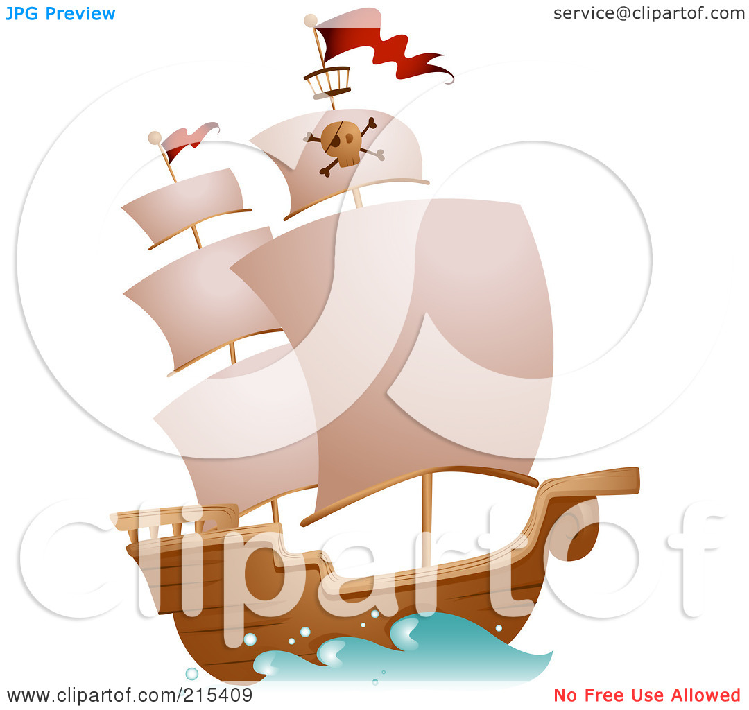 Royalty Free  Rf  Clipart Illustration Of A Pirate Ship At Full Sail
