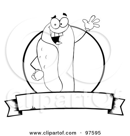 Waving Black And White Hot Dog Over A Circle And Blank Banner Text Box
