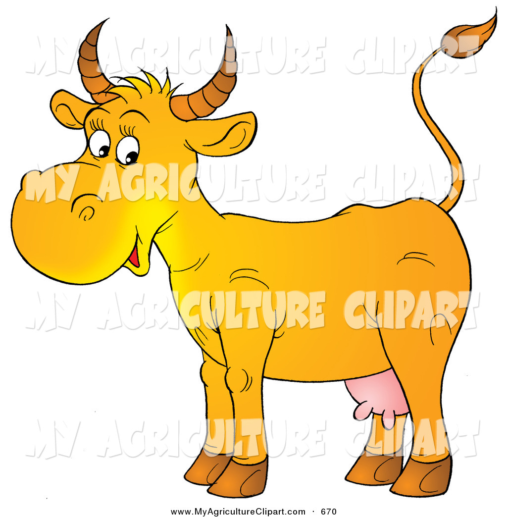 Agriculture Clipart Of A Happy Yellow Cow With Pink Udders Facing To