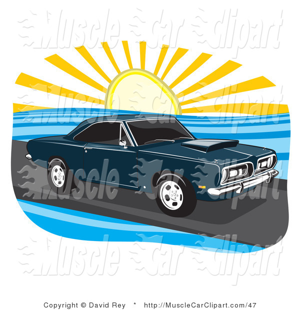Automotive Clipart Of A Navy Blue 1968 Plymouth Barracuda Muscle Car    