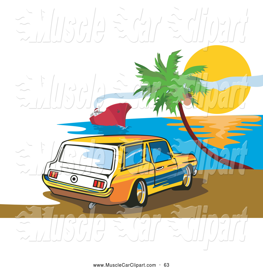 Automotive Clipart Of A Yellow Ford Mustang Station Wagon Car On A
