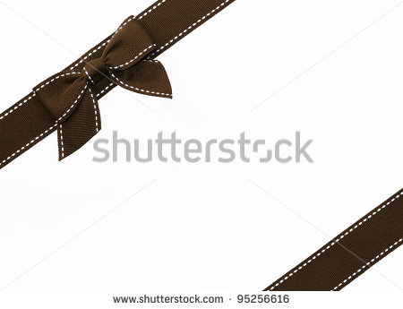 Fancy Brown Ribbon Gift Bow With White Stitching On White Background