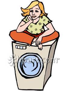 Girl Waiting For Washing To Finish   Royalty Free Clipart Picture