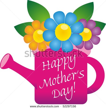 Pink Flower Bucket With A Happy Mother S Day Note   Stock Photo
