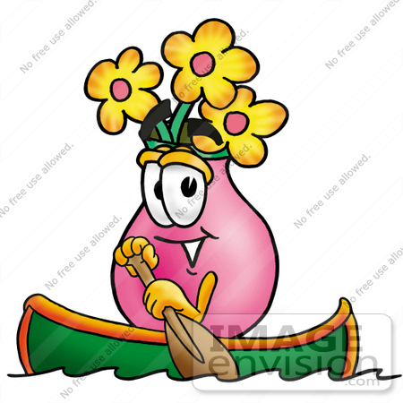 Pink Vase And Yellow Flowers Character Rowing A Boat   0025 0803 0414