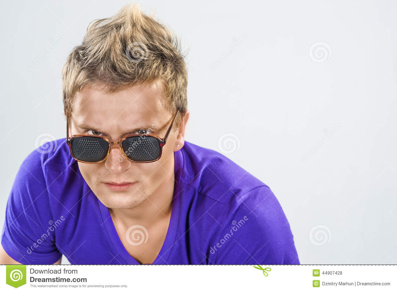 Portrait Of Handsome Caucasian Man Wearing Eyeglasses Staring Cl Stock