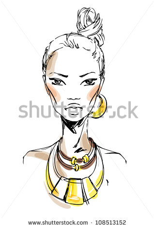 Sketch Of The Woman With Massive Jewelry  Fashion Illustration