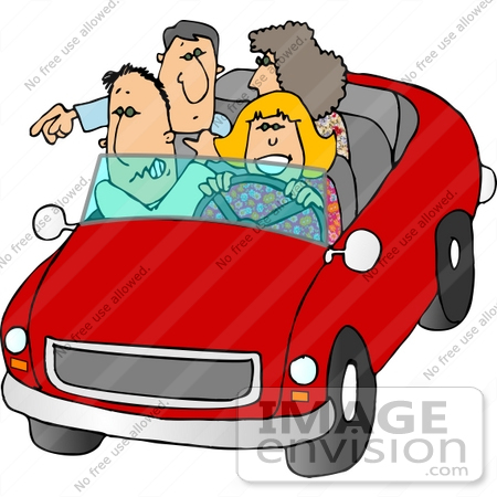 Two Caucasian Couples Riding In A Convertible Car Clipart    15048 By    